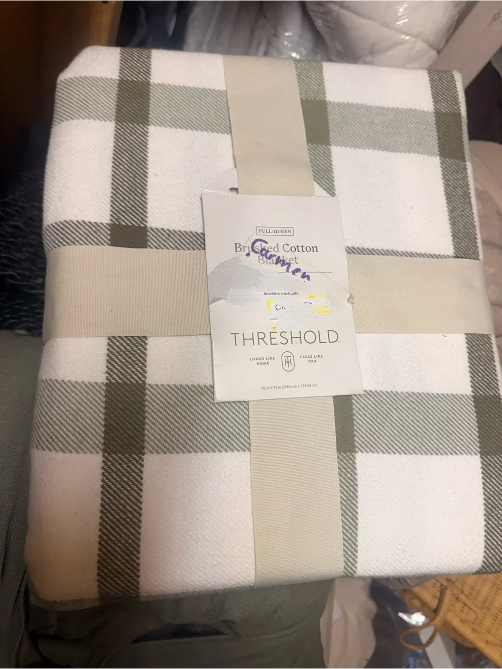 Full/Queen Brushed Cotton Blanket Green Plaid - Threshold™